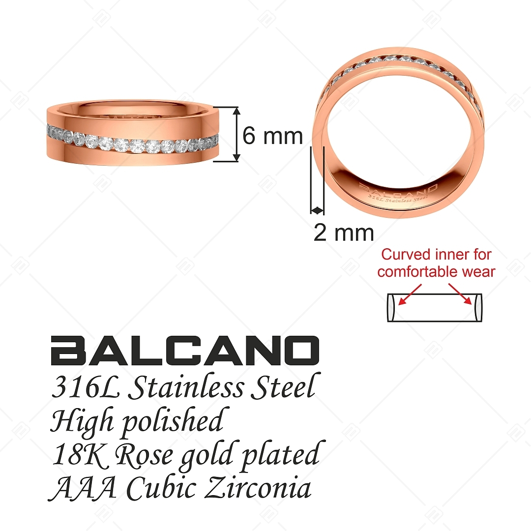 BALCANO - Jessica / Bague en acier inoxydable avec pierres précieuses de zircone dans un cercle, plaqué or rose 18K (041218BC96)