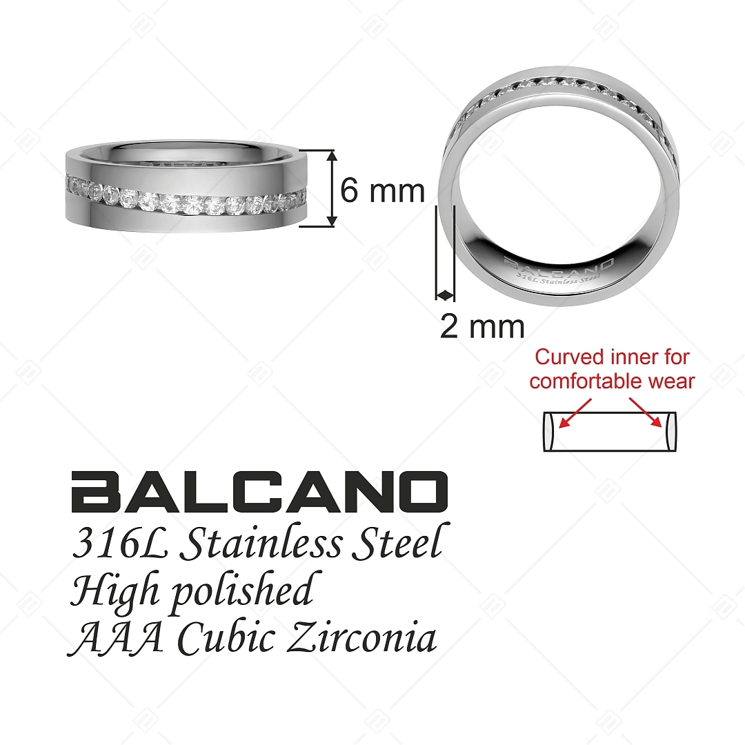 BALCANO - Jessica / Bague en acier inoxydable avec pierres précieuses de zircone dans un cercle, avec hautement polie (041218BC97)