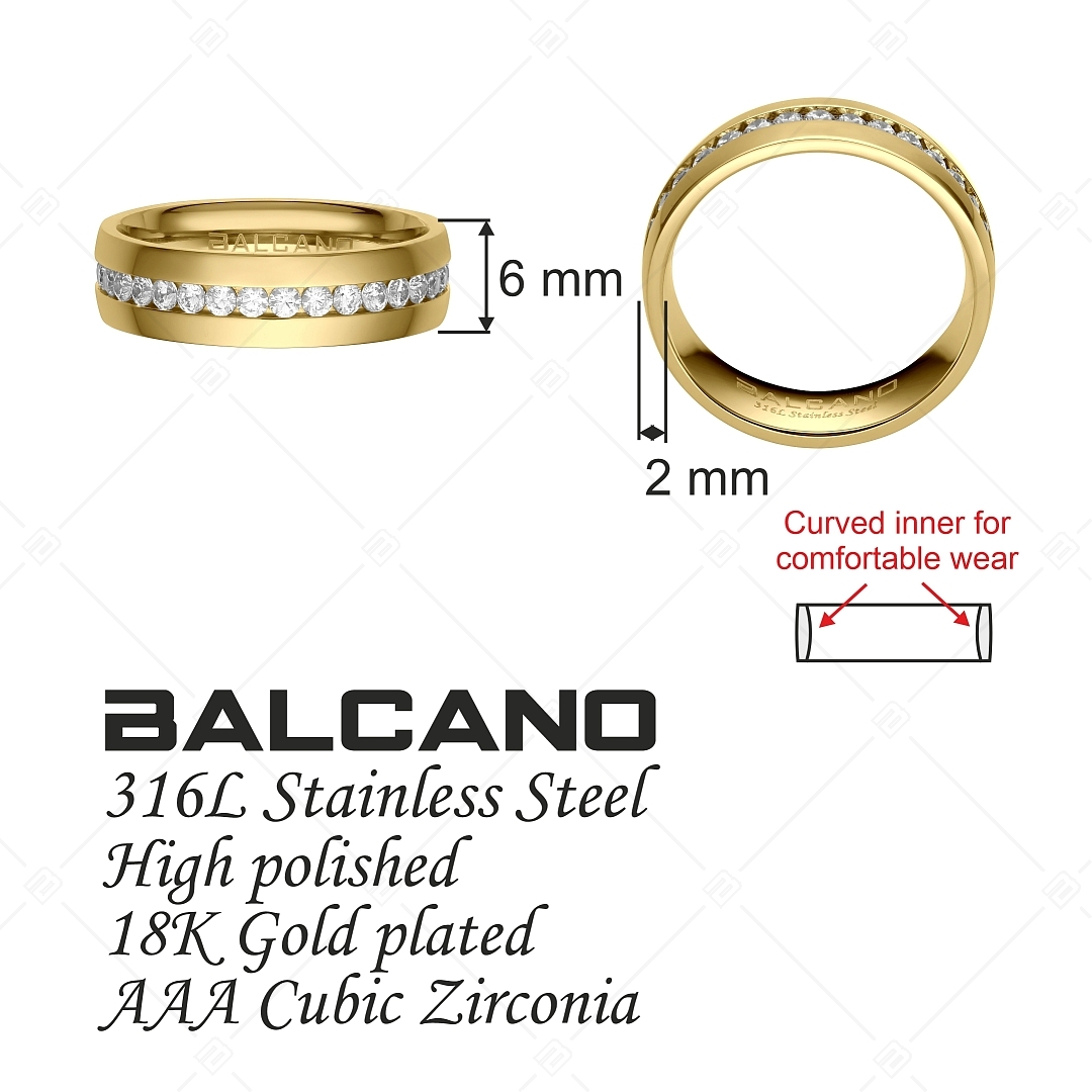 BALCANO - Lucy / Bague en acier inoxydable avec pierres précieuses de zircone dans un cercle, plaqué or 18K (041219BC88)
