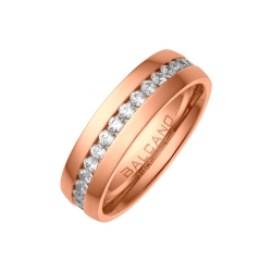 BALCANO - Lucy / Bague en acier inoxydable avec pierres précieuses de zircone dans un cercle, plaqué or rose 18K