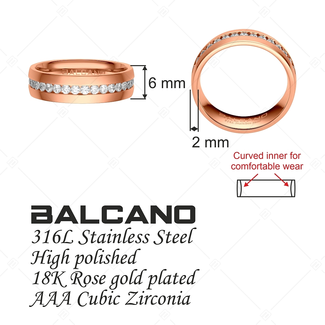 BALCANO - Lucy / Bague en acier inoxydable avec pierres précieuses de zircone dans un cercle, plaqué or rose 18K (041219BC96)