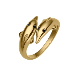 BALCANO - Dolphin / Dolphin Shaped Ring With Zirconia Eyes, 18K Gold Plated