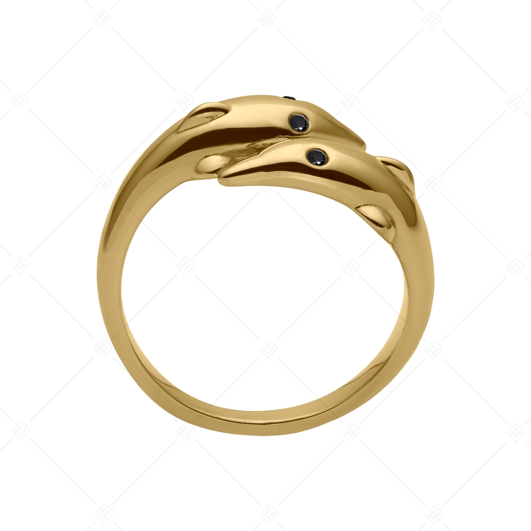 BALCANO - Dolphin / Dolphin Shaped Ring with Zirconia Eyes, 18K Gold Plated (041220BC88)
