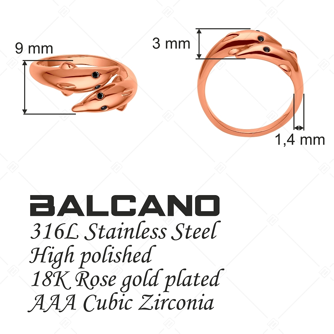 BALCANO - Dolphin / Ring in Delphinform mit Zirkonia Augen, 18K rosévergoldet (041220BC96)