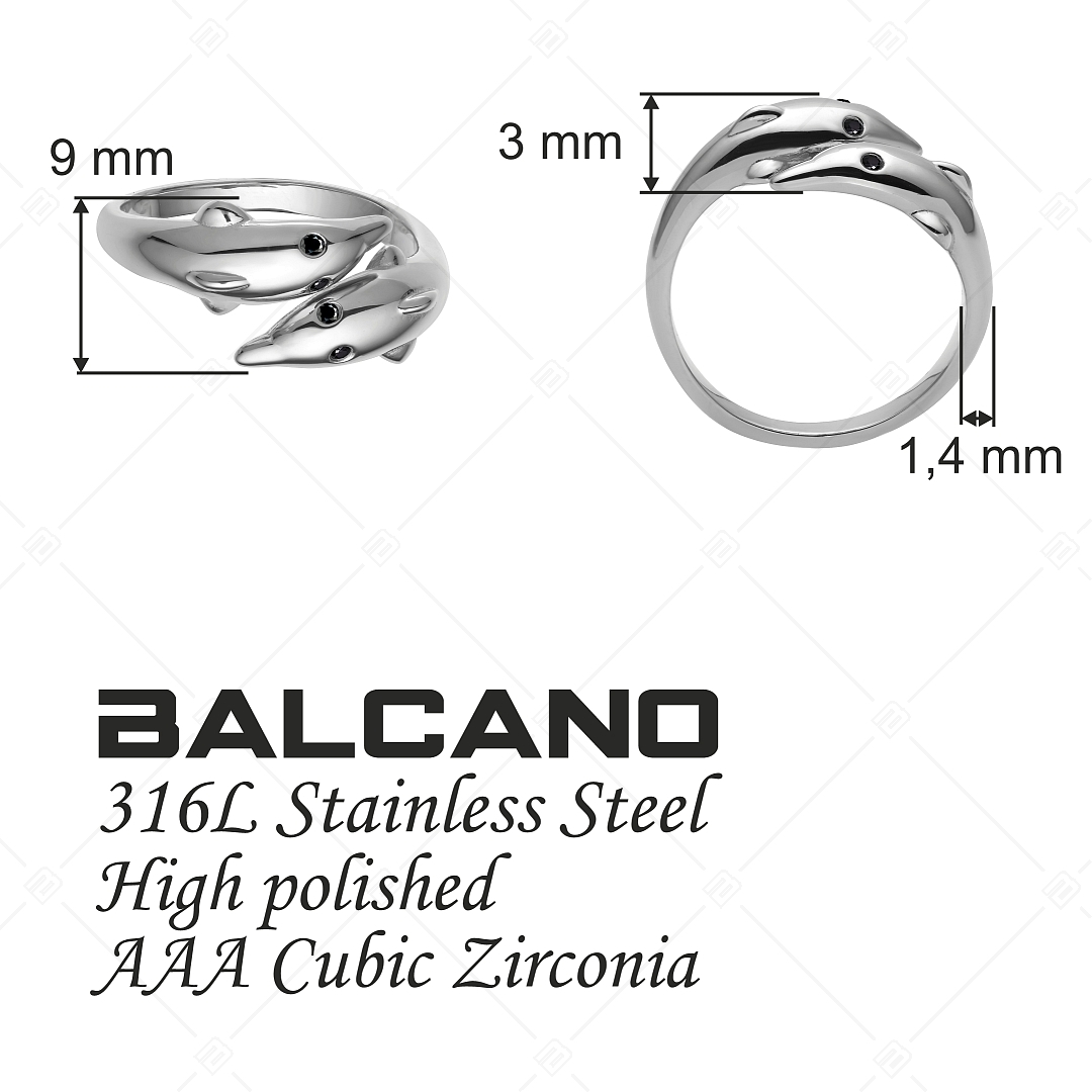 BALCANO - Dolphin / Ring in Delphinform mit Zirkonia Augen, spiegelglanzpoliert (041220BC97)