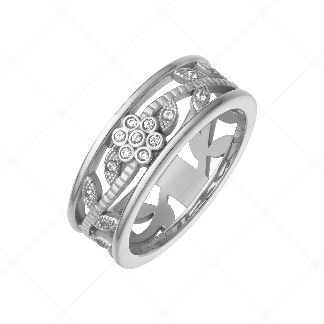 BALCANO - Florenza / Stainless Steel Ring With an Openwork Flower Design and Cubic Zirconia Gemston (041221BC97)