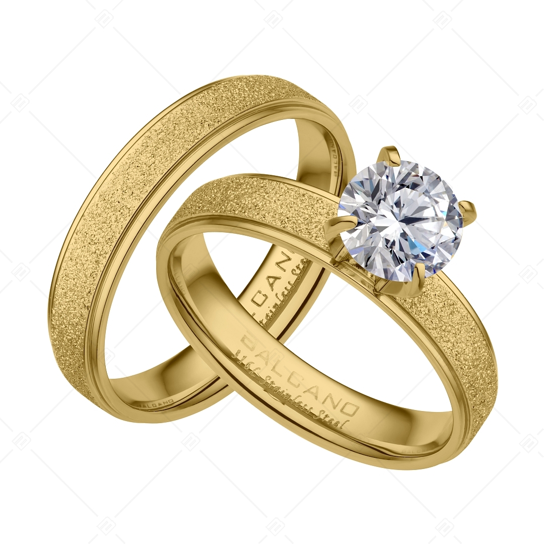 BALCANO - Cornelia / Unique 18K Gold Plated Stainless Steel Ring Pair  With Glitter and With Zirconia Gemstone (041223BC88)