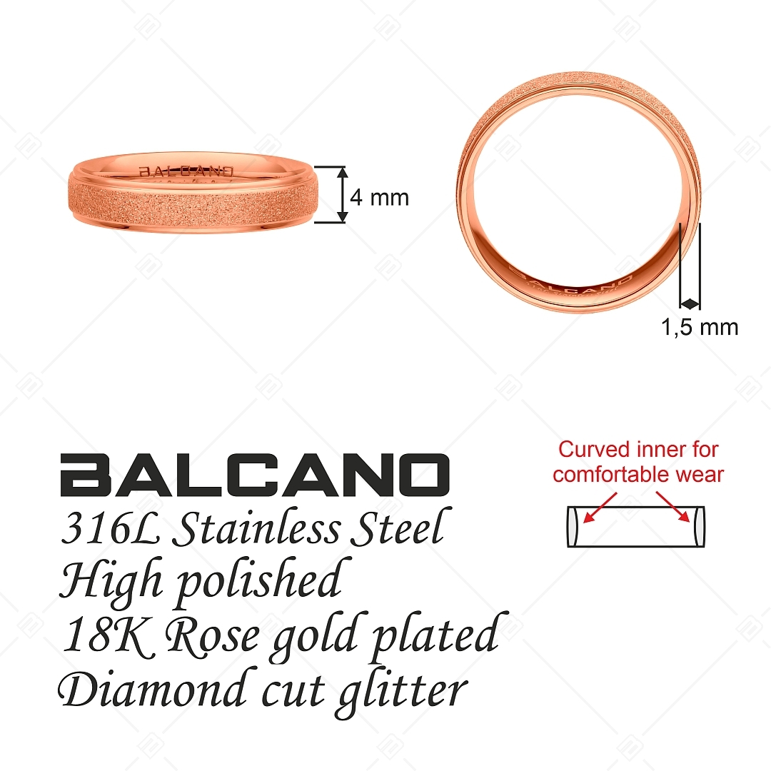 BALCANO - Cornelia / Einzigartiges Edelstahl Ringpaar mit Glitzer Oberfläche und 18K rosévergoldet und mit Zirkonia-Edel (041223BC96)