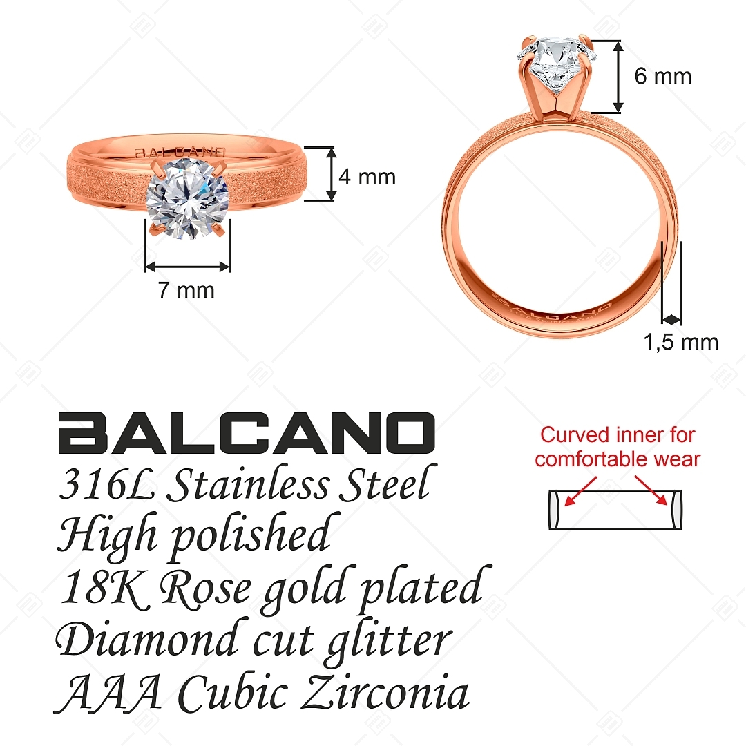 BALCANO - Cornelia / Einzigartiges Edelstahl Ringpaar mit Glitzer Oberfläche und 18K rosévergoldet und mit Zirkonia-Edel (041223BC96)