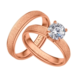 BALCANO - Cornelia / Unique 18K Rose Gold Plated Stainless Steel Ring Pair With Glitter and With Zirconia Gemstone