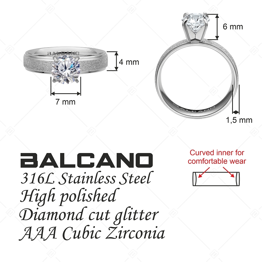BALCANO - Cornelia / Paire de bagues uniques en acier inoxydable poli au mica et avec pierre de zirconium (041223BC97)