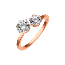 BALCANO - Lux / Stainless Steel Ring With Two Round Cubic Zirconia Gemstones, 18K Rose Gold Plated