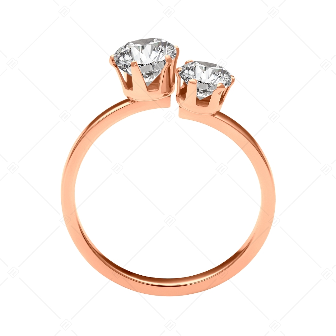 BALCANO - Lux / Stainless Steel Ring With Two Round Cubic Zirconia Gemstones, 18K Rose Gold Plated (041224BC96)