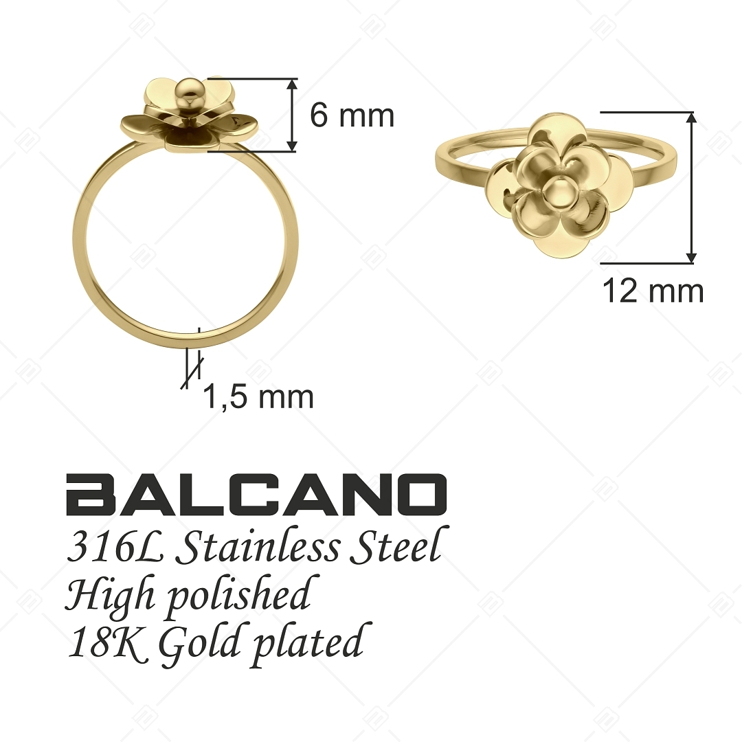 BALCANO - Rose / Stainless Steel Ring With Flower, 18K Gold Plated (041225BC88)