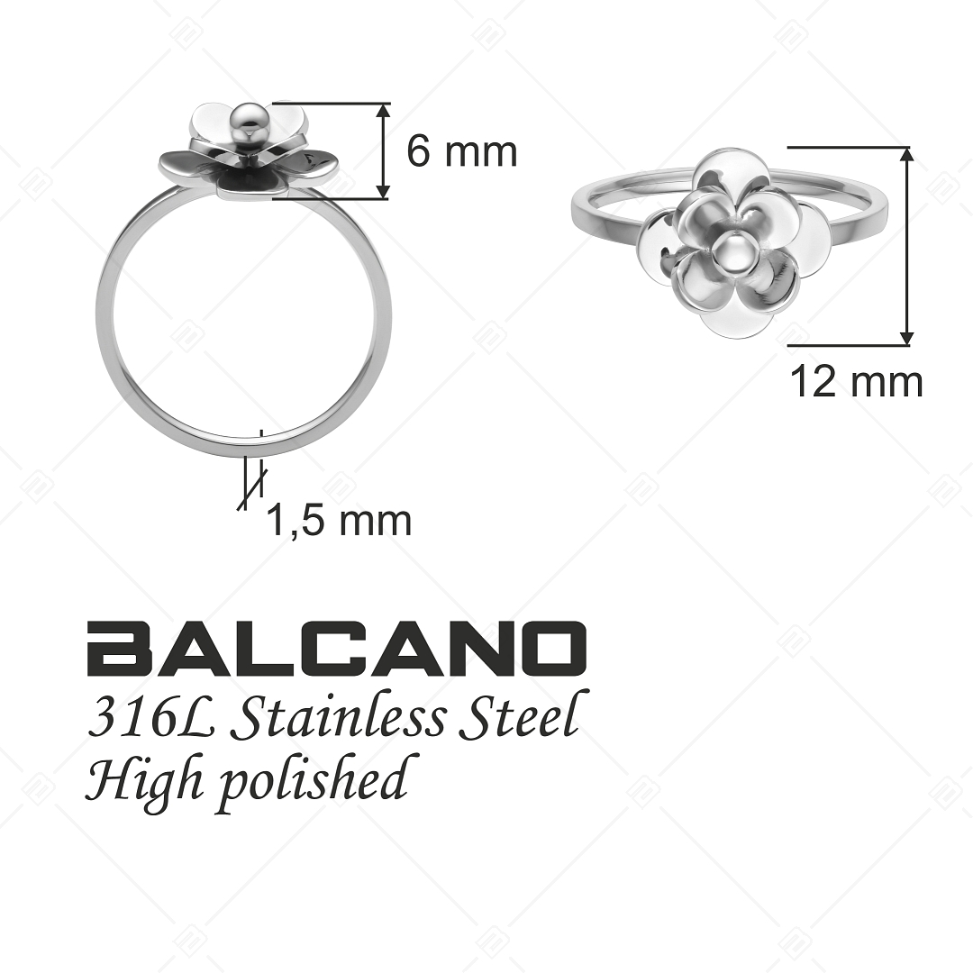 BALCANO - Rose / Edelstahl Ring mit Blumenkopf und Hochglanzpolierung (041225BC97)