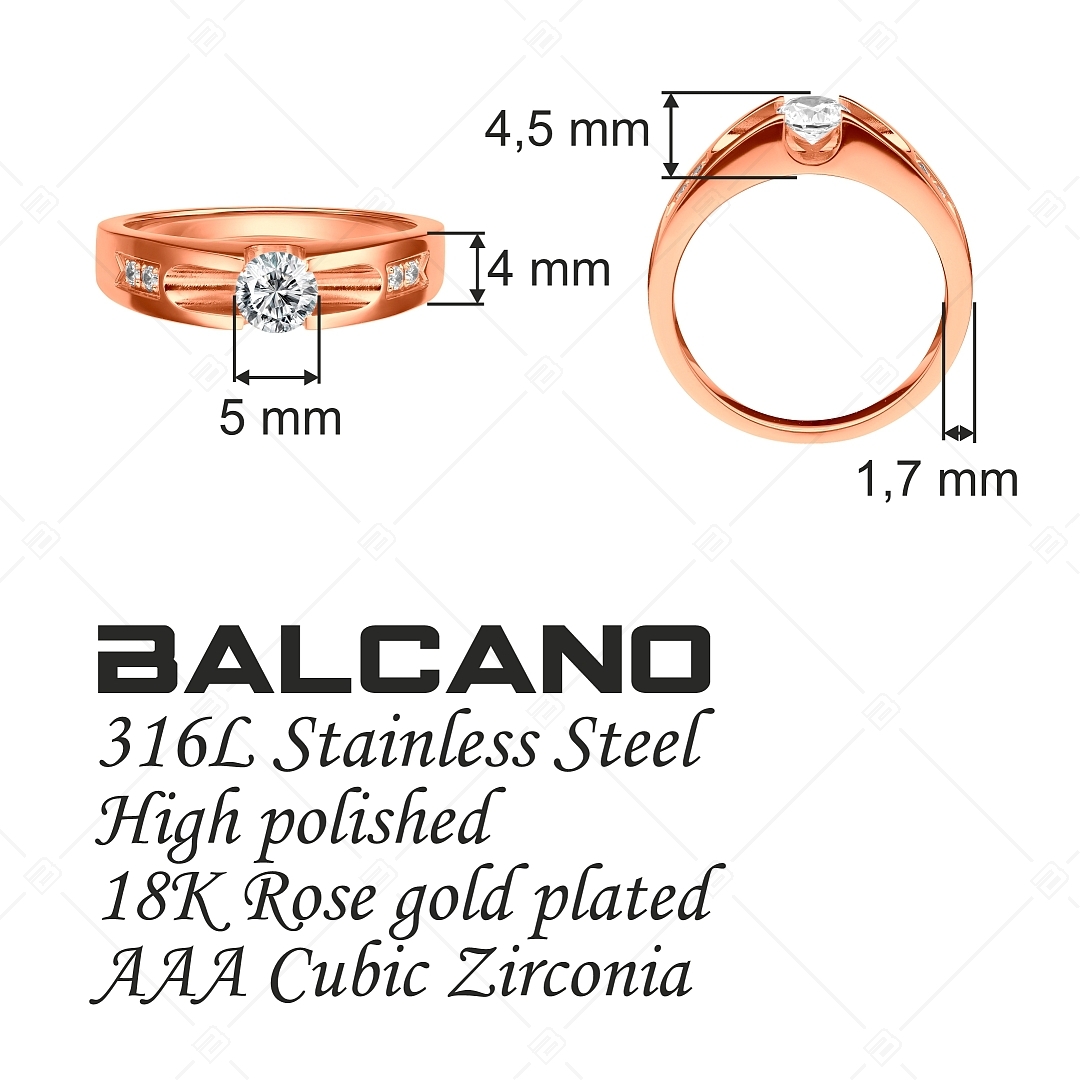 BALCANO - Grace / Bague en acier inoxydable avec pierres précieuses de zircone, plaqué or rose 18K (041227BC96)