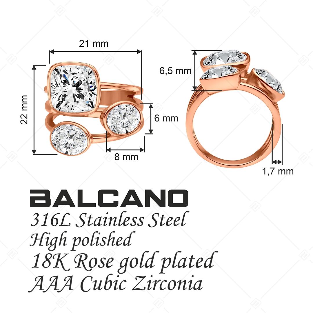 BALCANO - Blanche / Wunderschöner Edelstahlring mit einzigartig geschliffenen Zirkonia Edelsteinen, 18K rosévergoldet (041229BC96)