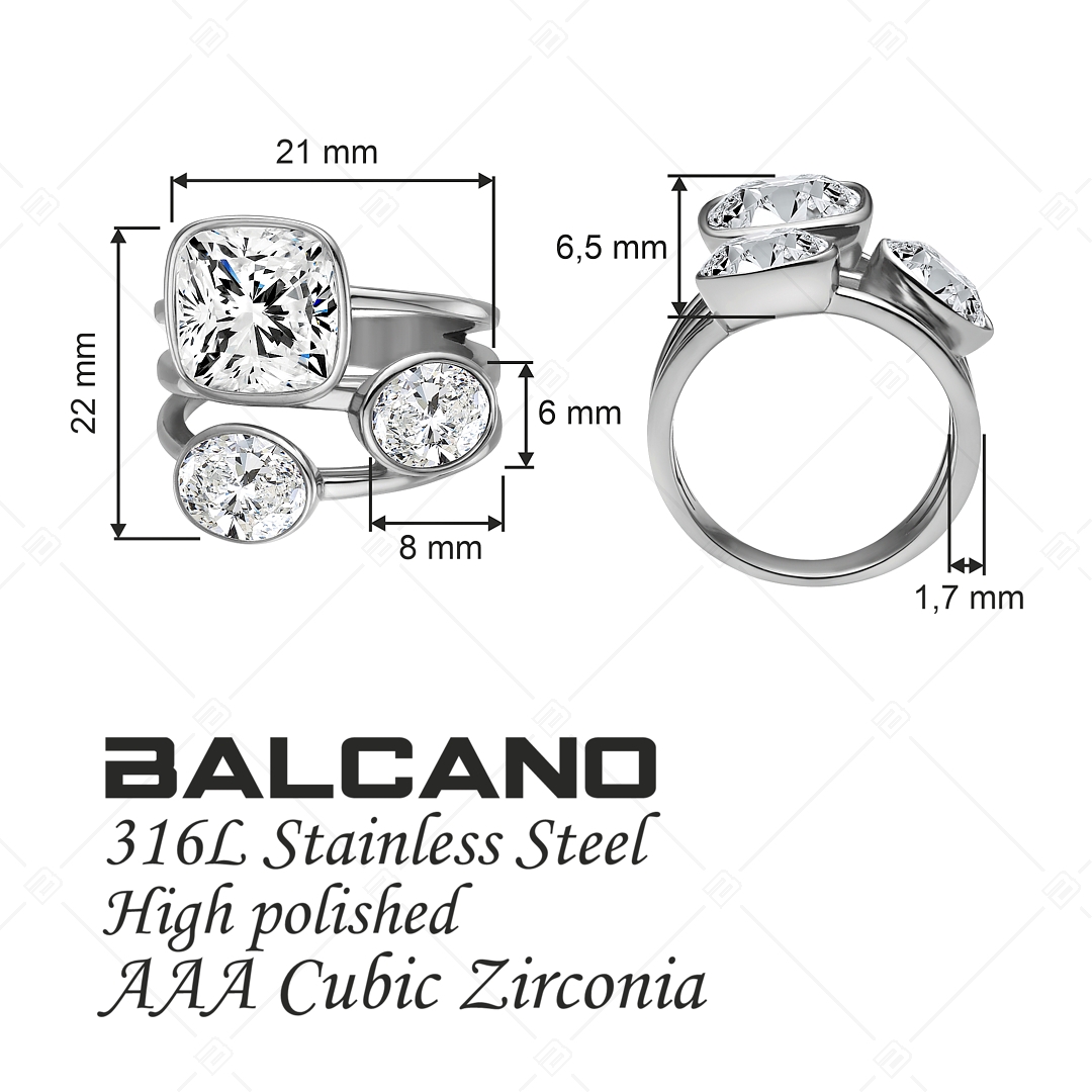 BALCANO - Blanche / Magnifique bague en acier inoxydable avec des pierres précieuses en zircone, avec hautement polie (041229BC97)