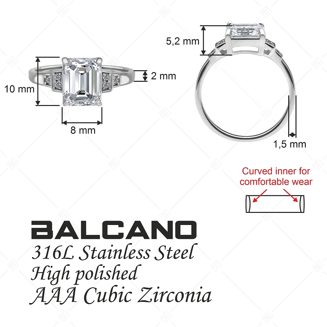 BALCANO - Esmeralda / Striking Cubic Zirconia Gemstone Ring With High Polish Finish (041230BC00)