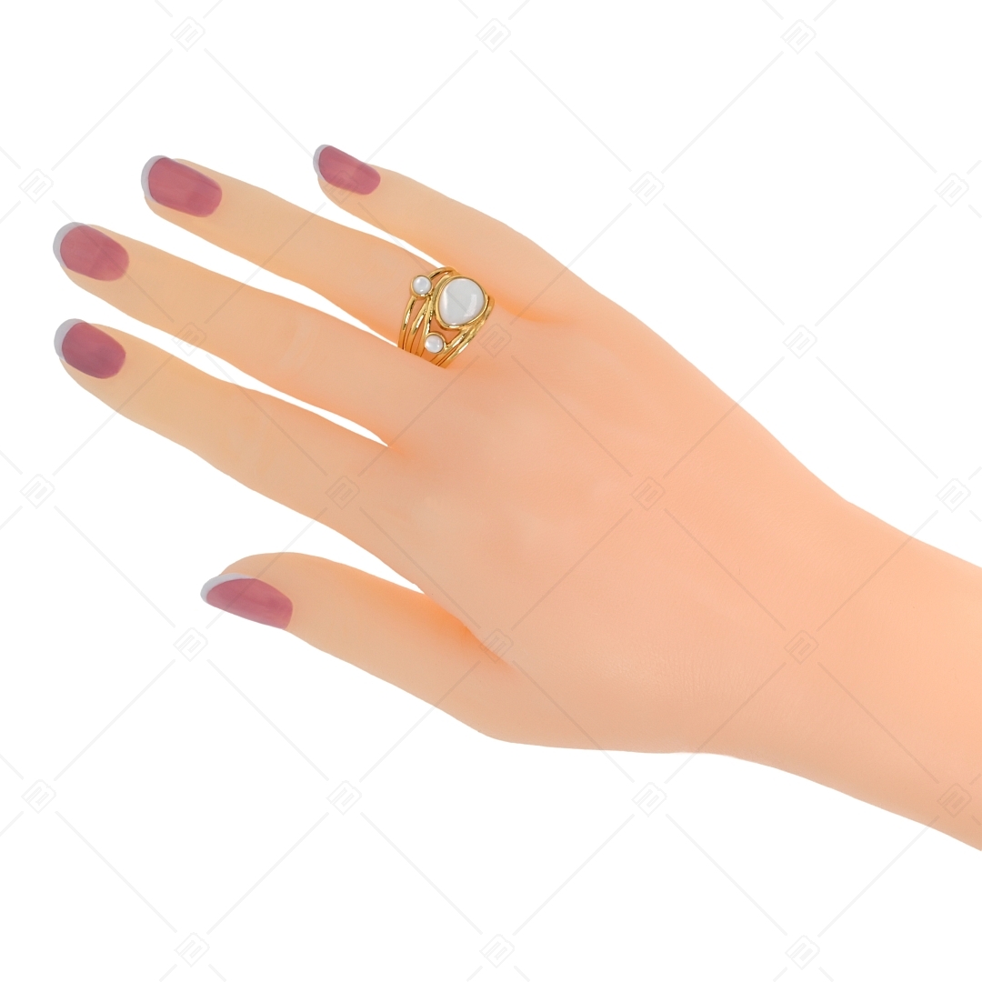 BALCANO - Sabine / Unique Stainless Steel Ring With Mother Of Pearl Decoration And 18K Gold Plated (041231BC88)
