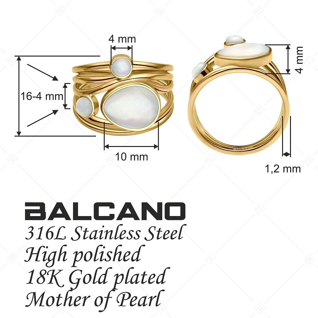 BALCANO - Sabine / Einzigartiger Ring aus Edelstahl mit Perlmuttdekoration und 18K vergoldet (041231BC88)