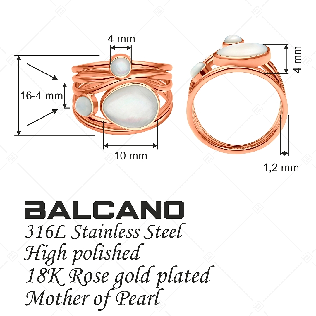 BALCANO - Sabine / Bague unique en acier inoxydable avec décoration en nacre et plaqué or rose 18K (041231BC96)