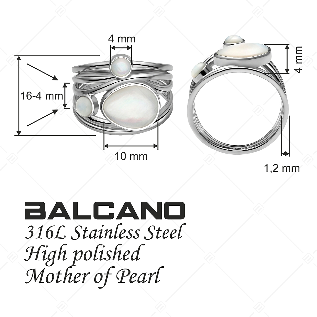 BALCANO - Sabine / Einzigartiger Ring aus Edelstahl mit Perlmuttdekoration und Hochglanzpolierung (041231BC97)