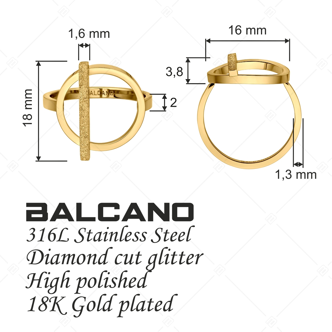 BALCANO - Granada / Unique Stainless Steel Ring With Circle And Glitter Wand Headpiece, 18K Gold Plated (041232BC88)