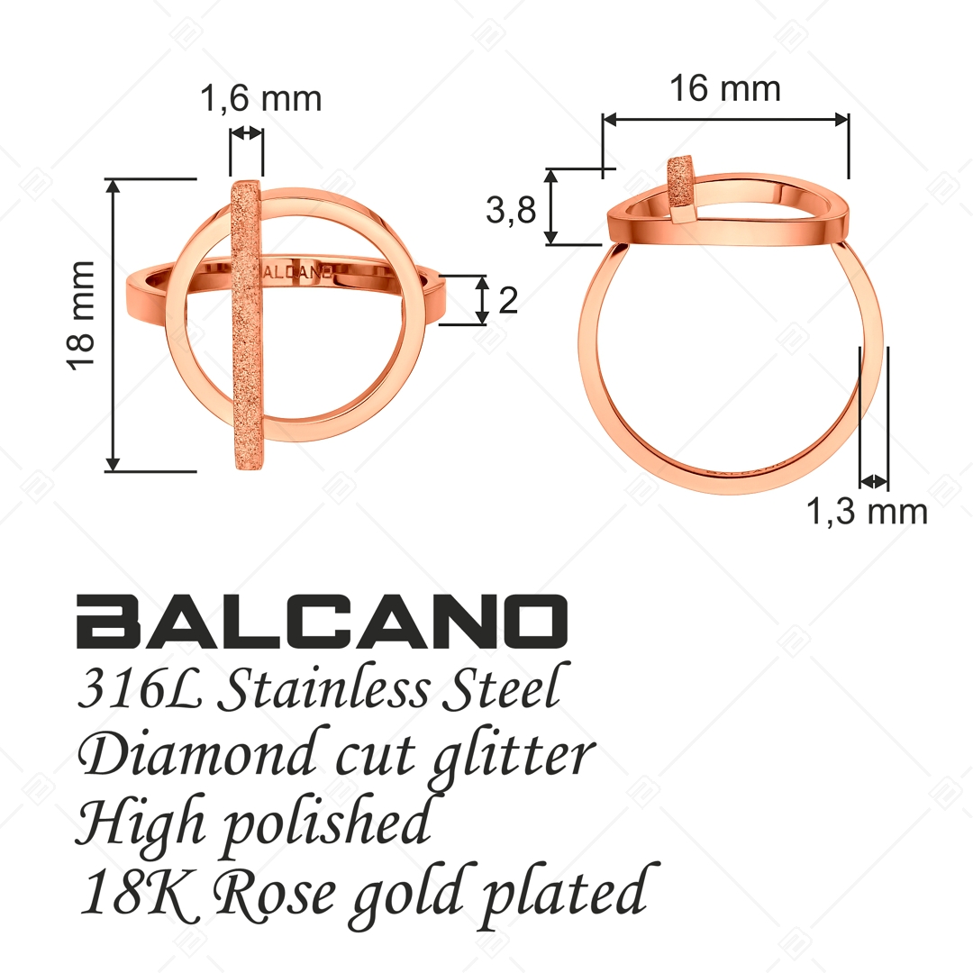 BALCANO - Granada / Unique Stainless Steel Ring With Circle And Glitter Bar Headpiece, 18K Rose Gold Plated (041232BC96)