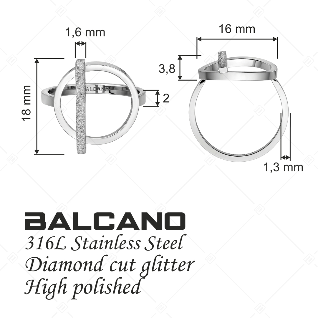 BALCANO - Granada / Unique Stainless Steel Ring With Circle And Glitter Bar Headpiece, High Polished (041232BC97)
