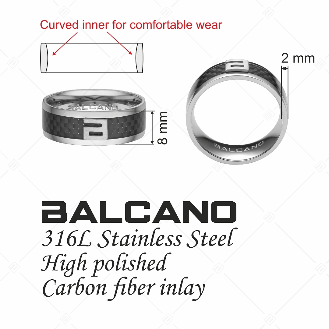 BALCANO - Carbon / Bague en acier inoxydable avec fibre de carbone (042002BL99)