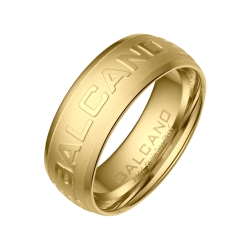 BALCANO - Harry / Edelstahlring mit großem, poliertem Logo mit 18K Gold Beschichtung