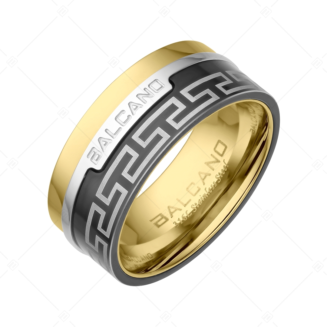 BALCANO - Orion / Greek Pattern Stainless Steel Ring High Polished And 18K Gold Plated (042006BL88)