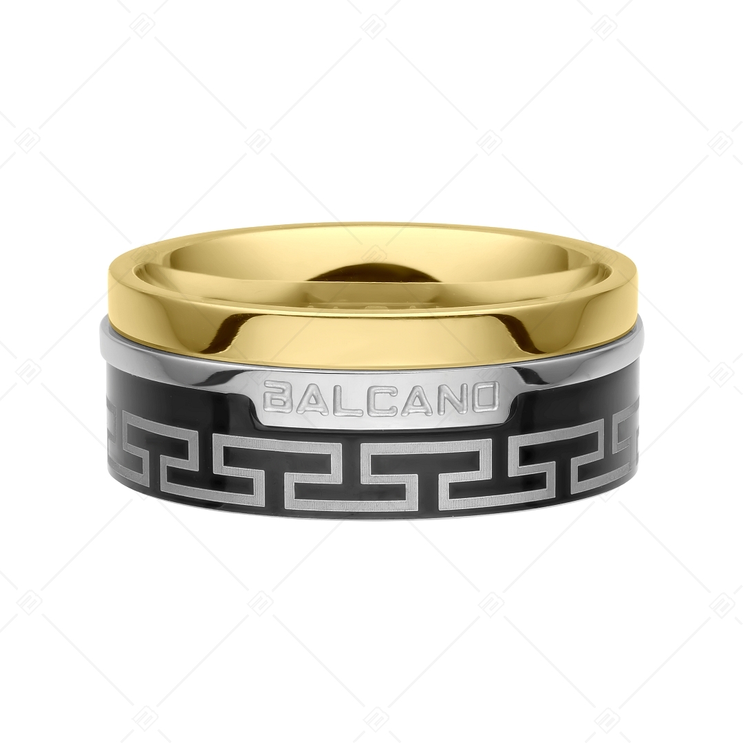 BALCANO - Orion / Ring aus Edelstahl mit griechischem Muster mit Hochglanzpolierung und 18K Gold Beschichtung (042006BL88)