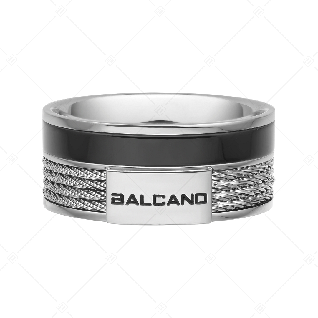 BALCANO - Kingston / Bague en acier inoxydable avec fil d'acier et bande noire (042007BL99)