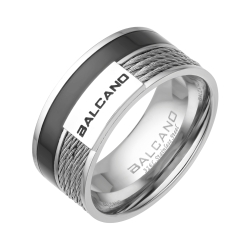 BALCANO - Kingston / Stainless Steel Ring Decorated With Steel Strands And A Black Band