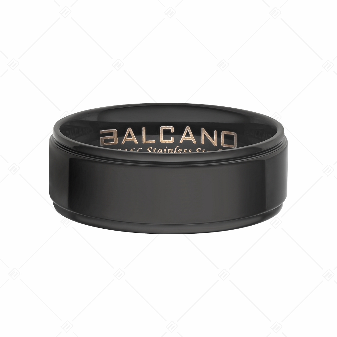 BALCANO - Arena / Bague en acier inoxydable gravable avec revêtement PVD noir (042102BL11)