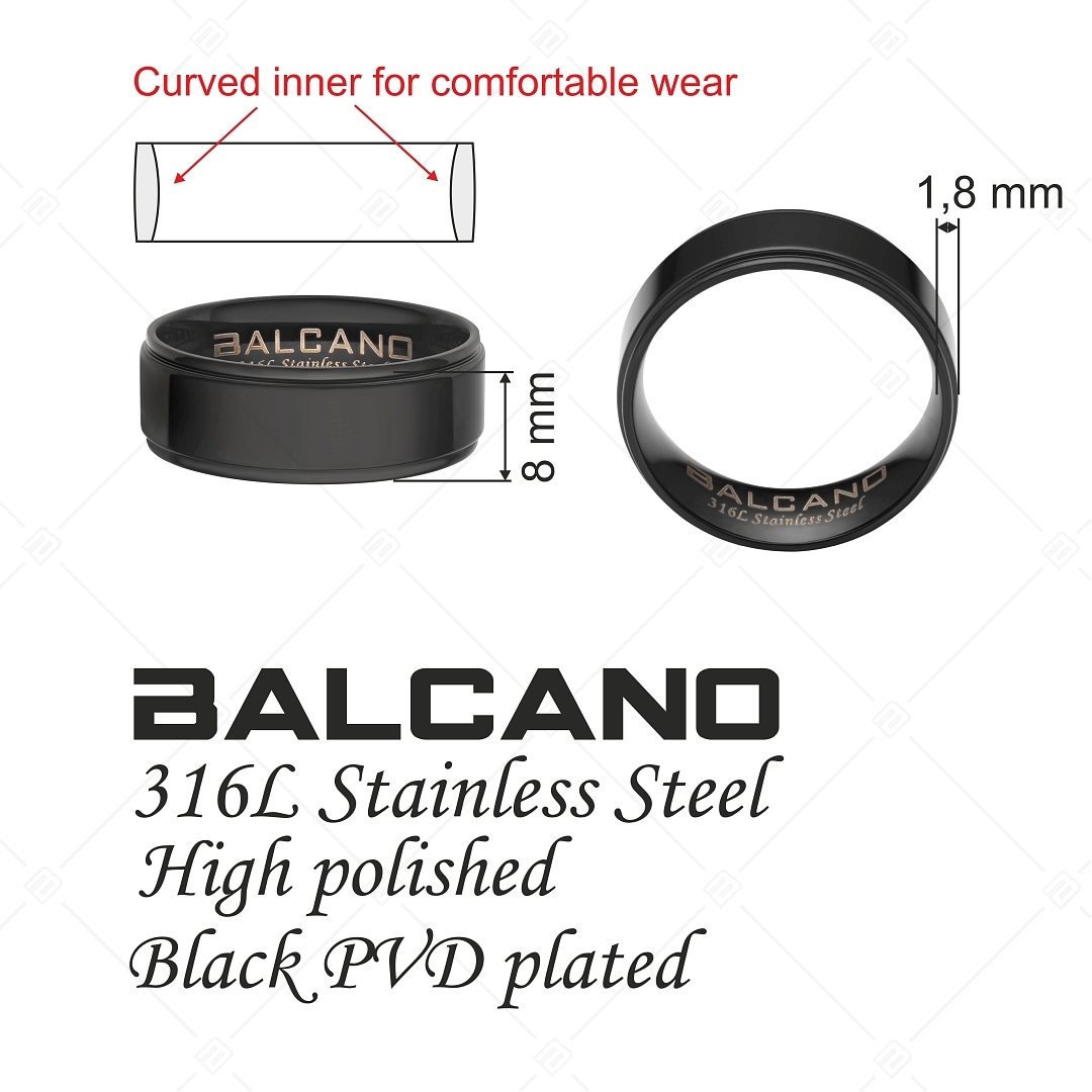 BALCANO - Arena / Bague en acier inoxydable gravable avec plaqué PVD noir (042102BL11)