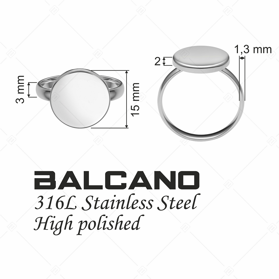 BALCANO - Bottone / Bague à tête de bouton gravable en acier inoxydable, polissage à haute brillance (042103BL97)