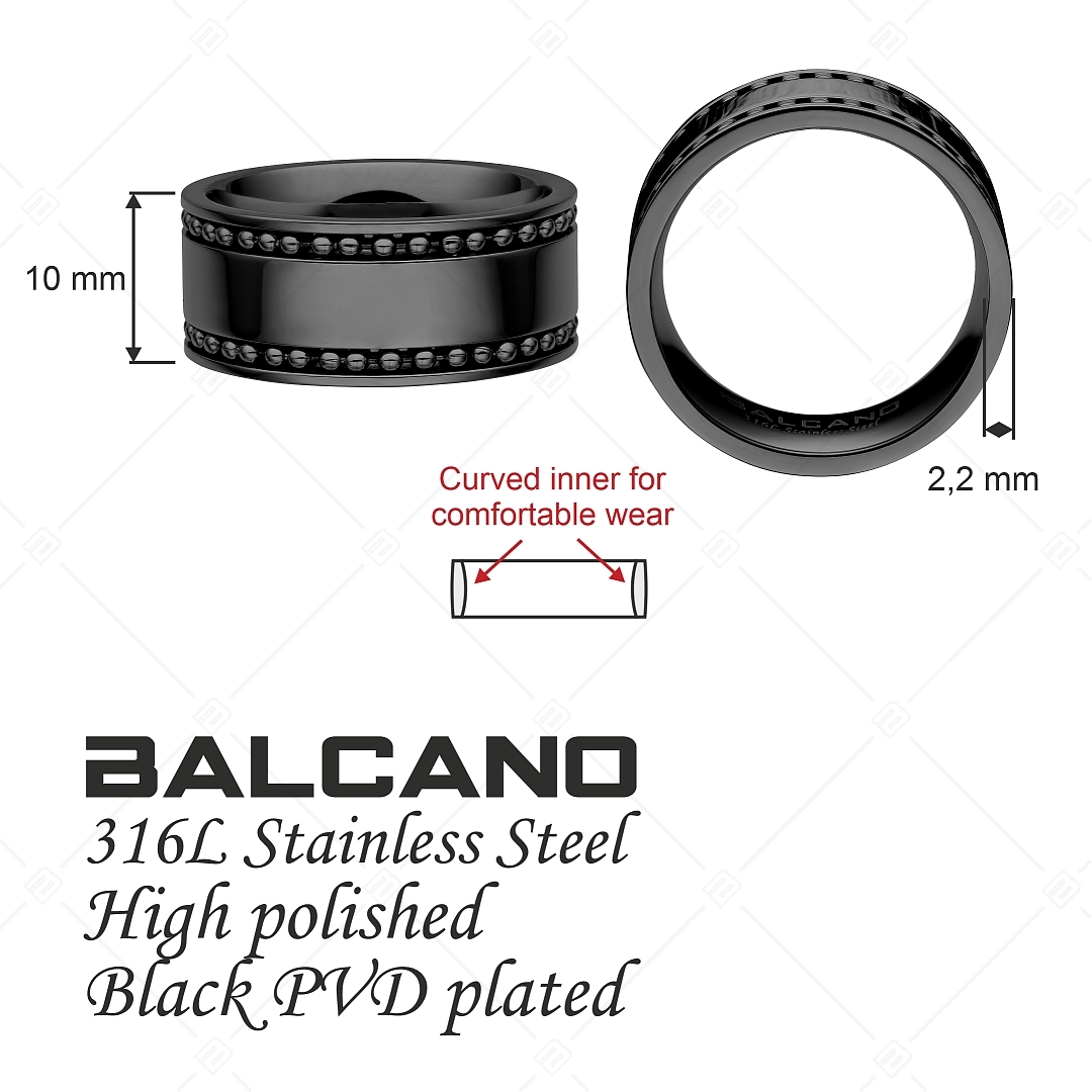 BALCANO - Bolas / Bague chaîne à boules en acier inoxydable gravable, plaqué PVD noir (042107BL11)