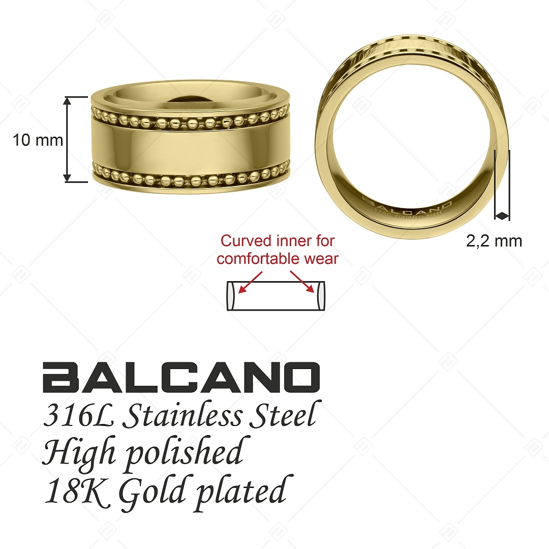 BALCANO - Bolas / Bague chaîne à boules en acier inoxydable gravable et plaqué or 18K (042107BL88)