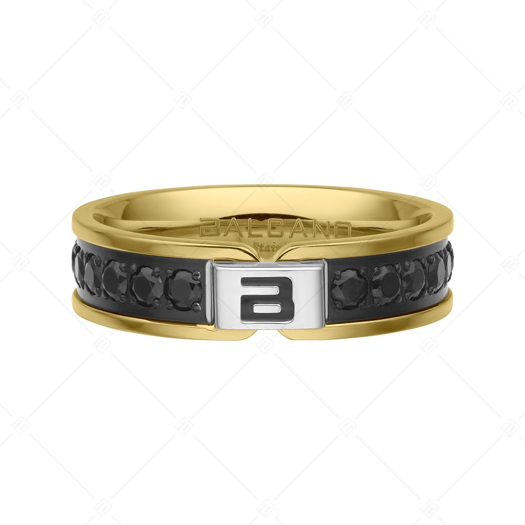 BALCANO - Constantin / Stainless Steel Ring With Black Zirconia Gemstones, 18K Gold Plated (042108BL88)