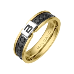 BALCANO - Constantin / Stainless Steel Ring With Black Zirconia Gemstones, 18K Gold Plated