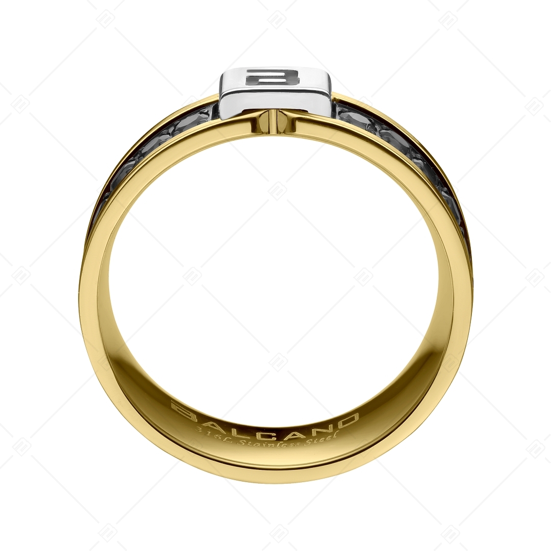 BALCANO - Constantin / Stainless Steel Ring With Black Zirconia Gemstones, 18K Gold Plated (042108BL88)