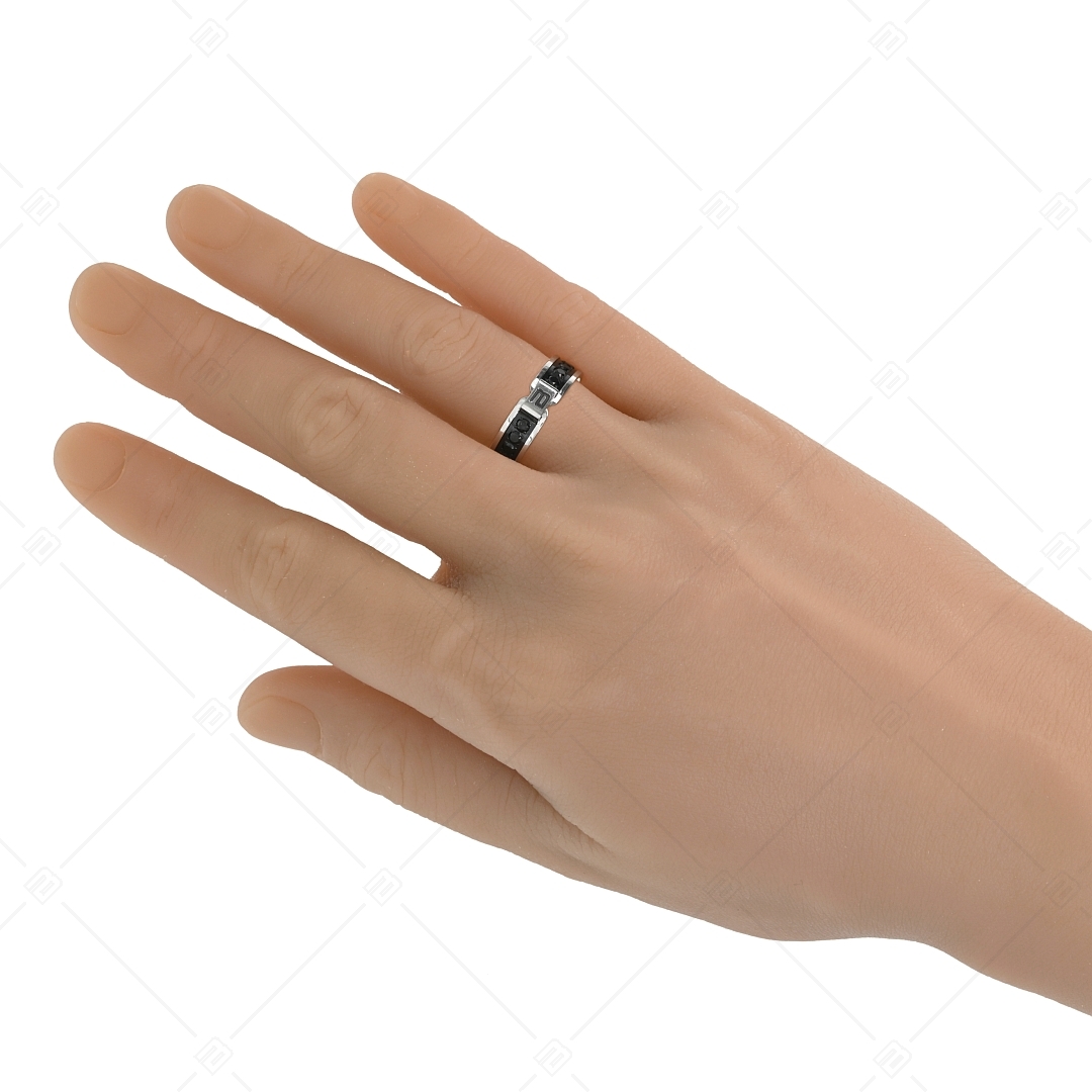 BALCANO - Constantin / Stainless Steel Ring With Black Zirconia Gemstones, High Polished (042108BL97)