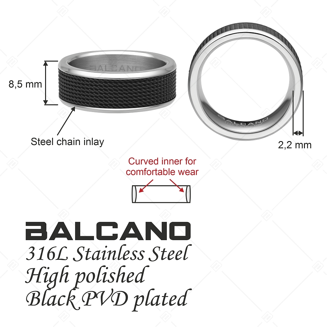 BALCANO - Reel / Bague en acier inoxydable avec hautement polie, plaqué PVD noir (042109BL97)