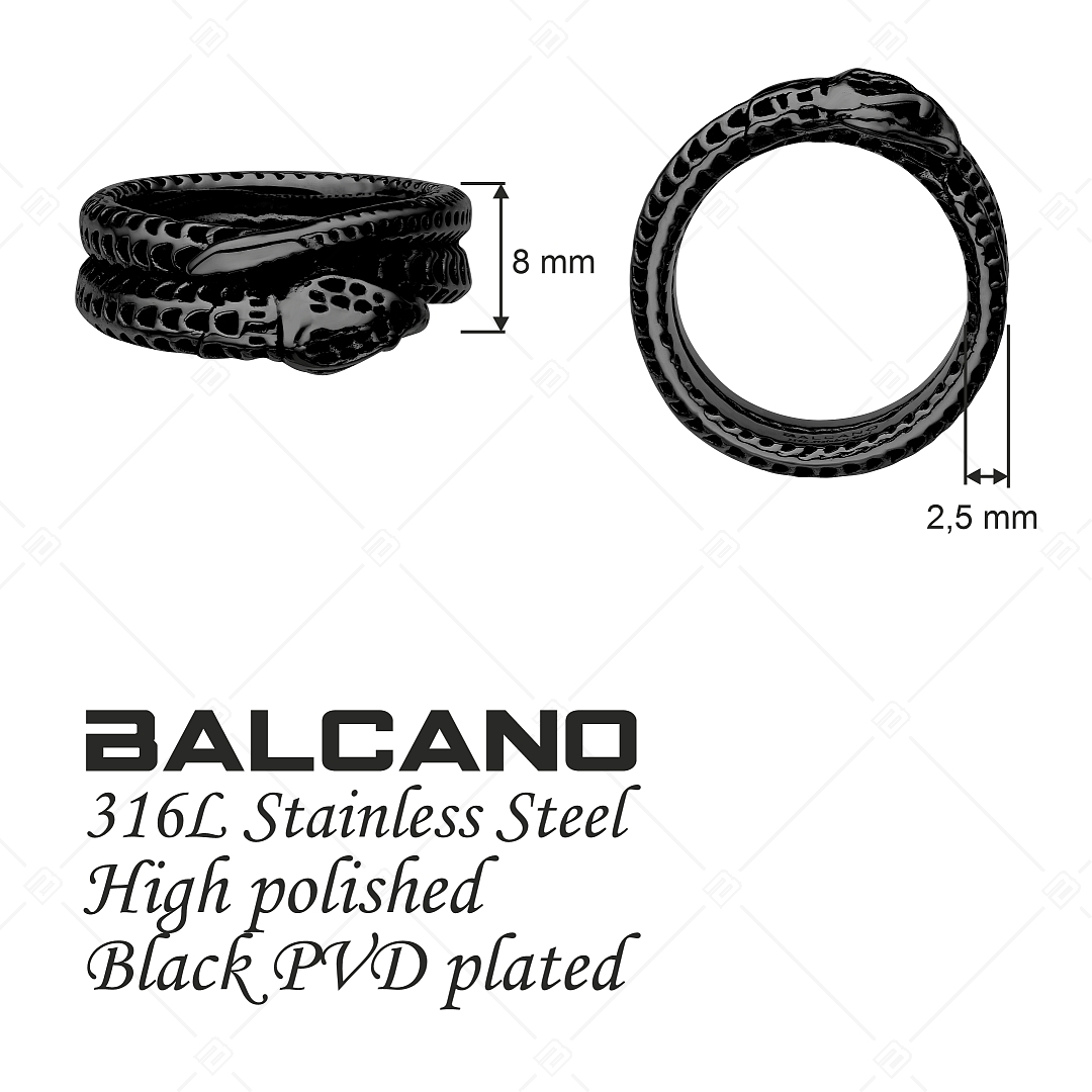 BALCANO - Serpent / Schlangenförmiger Edelstahl Ring mit schwarzer PVD Beschichtung (042110BL11)