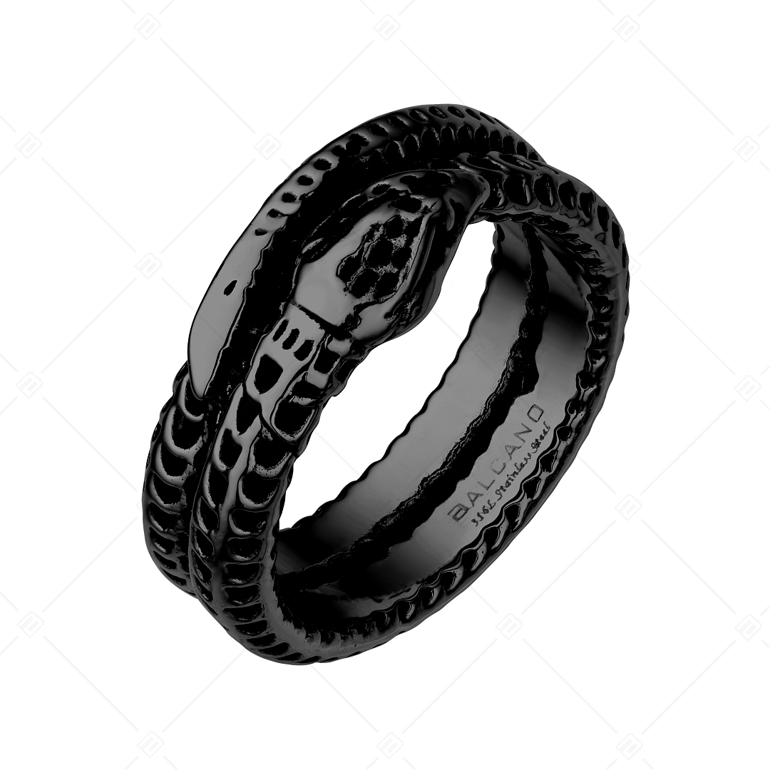 BALCANO - Serpent / Schlangenförmiger Edelstahl Ring mit schwarzer PVD Beschichtung (042110BL11)