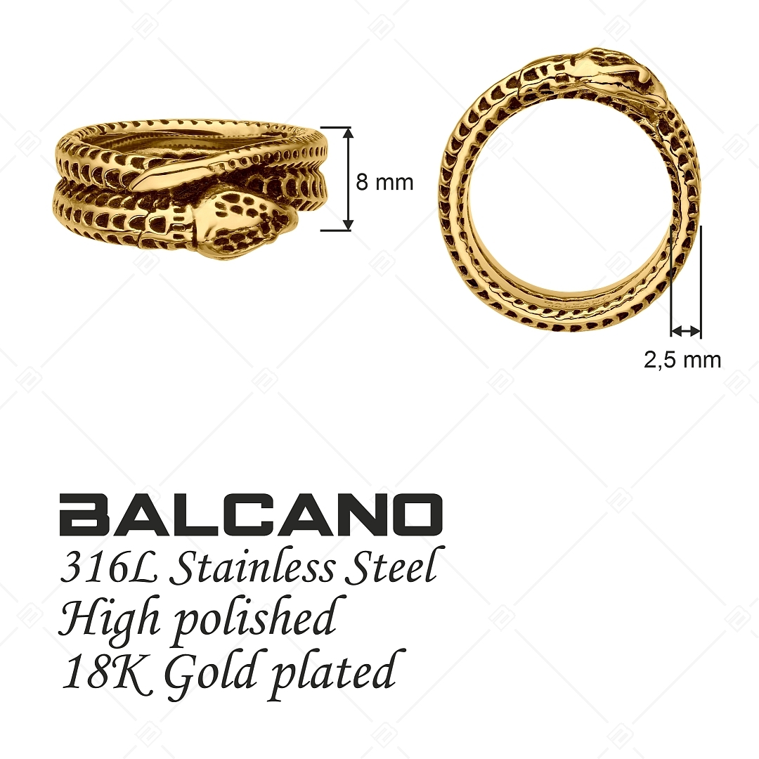 BALCANO - Serpent / Schlangenförmiger Edelstahl Ring mit 18K Gold Beschichtung (042110BL88)