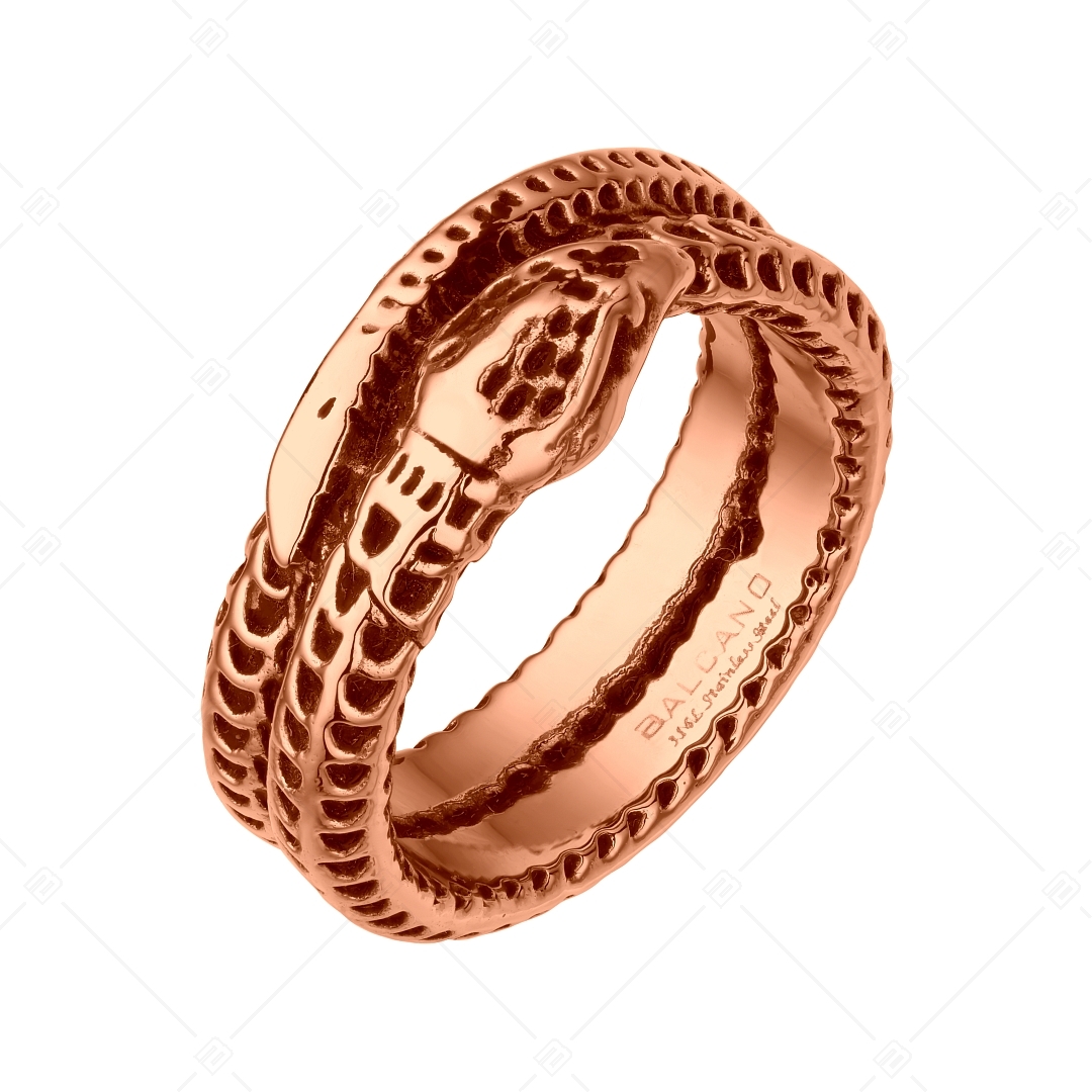 BALCANO - Serpent / Snake Shaped Stainless Steel Ring 18K Rose Gold Plated (042110BL96)